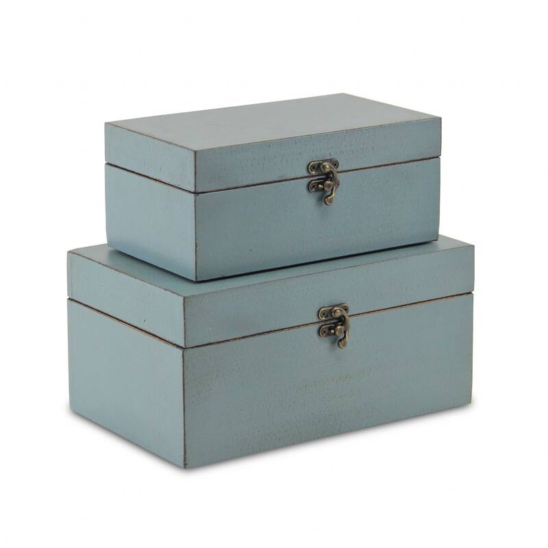 HomeRoots Set of Two Pale Blue Wooden Storage Boxes