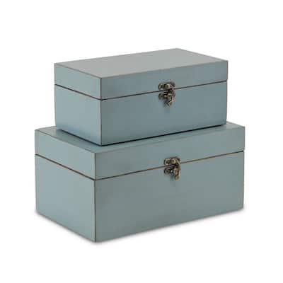 HomeRoots Set of Two Pale Blue Wooden Storage Boxes