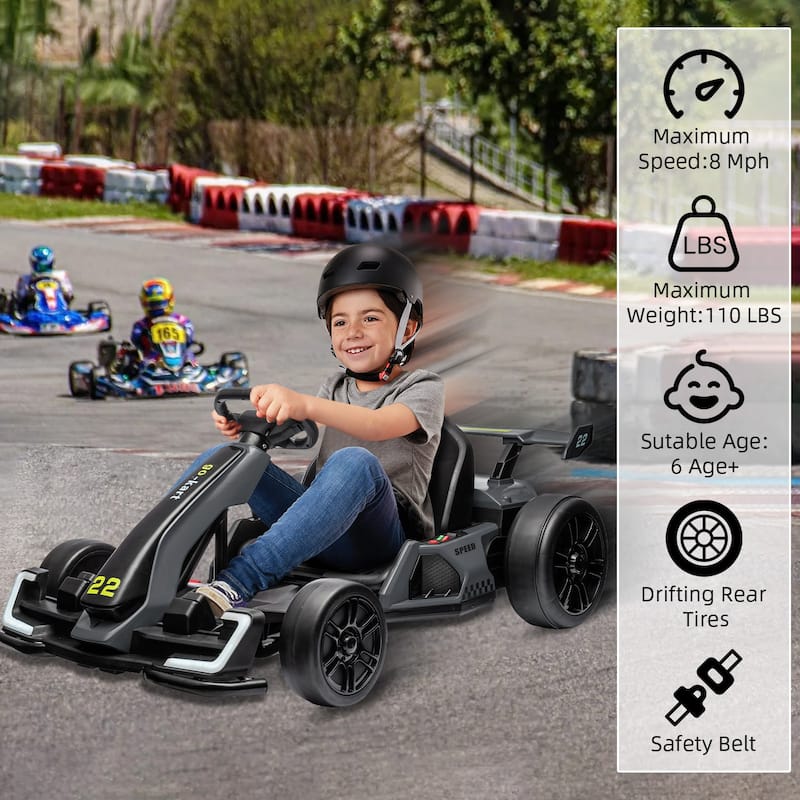 24V Electric Go Kart for Kids, Powerful Drift Kart with 2 * 150W Motors