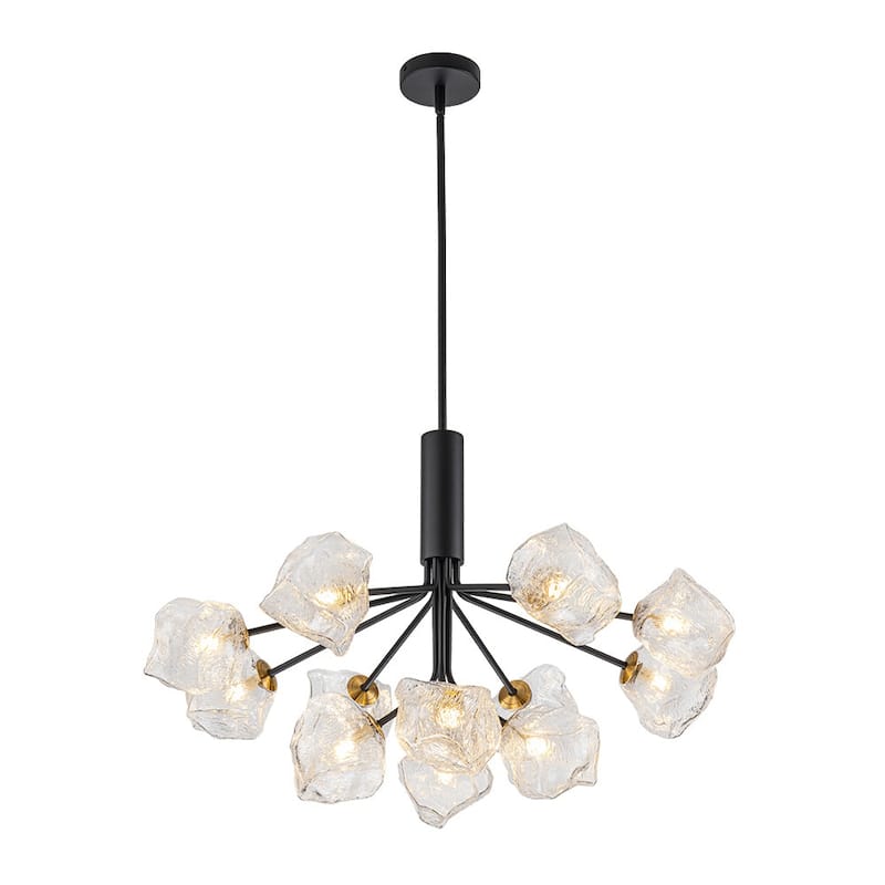 Black and Gold Clear Rock Glass Sputnik Chandelier - 12-Light - Black and Gold