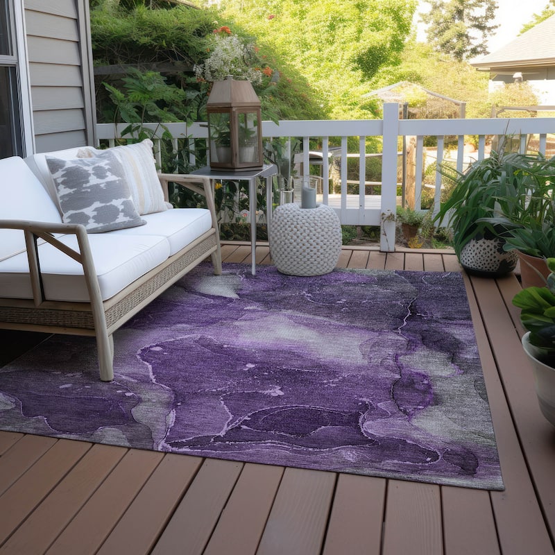 Machine Washable Indoor/ Outdoor Abstract Chantille Rug