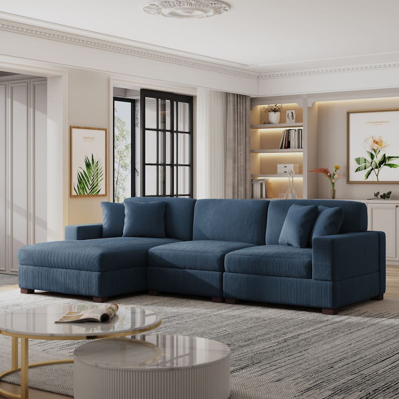 Modern Oversized Modular Sectional Sofa Set With Pillows - Navy-Chaise&Armless Chair&Armchair