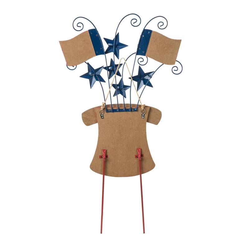 Glitzhome Metal Americana Stars Stripes Yard Stake Wall Sign with Welcome Flag