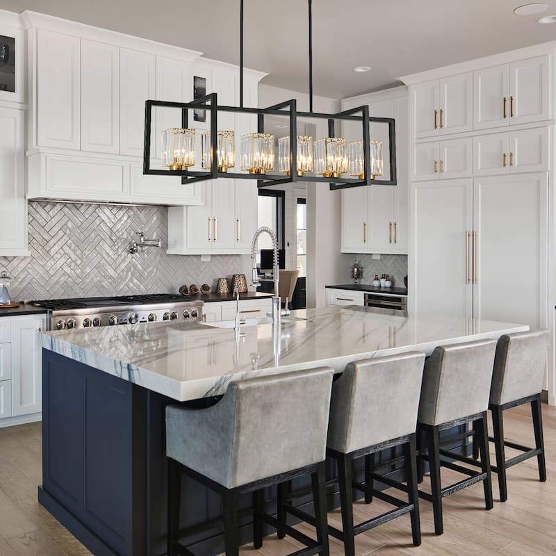 6-Light Modern Industrial Linear Crystal Kitchen Island Pendant Light - 43.3"