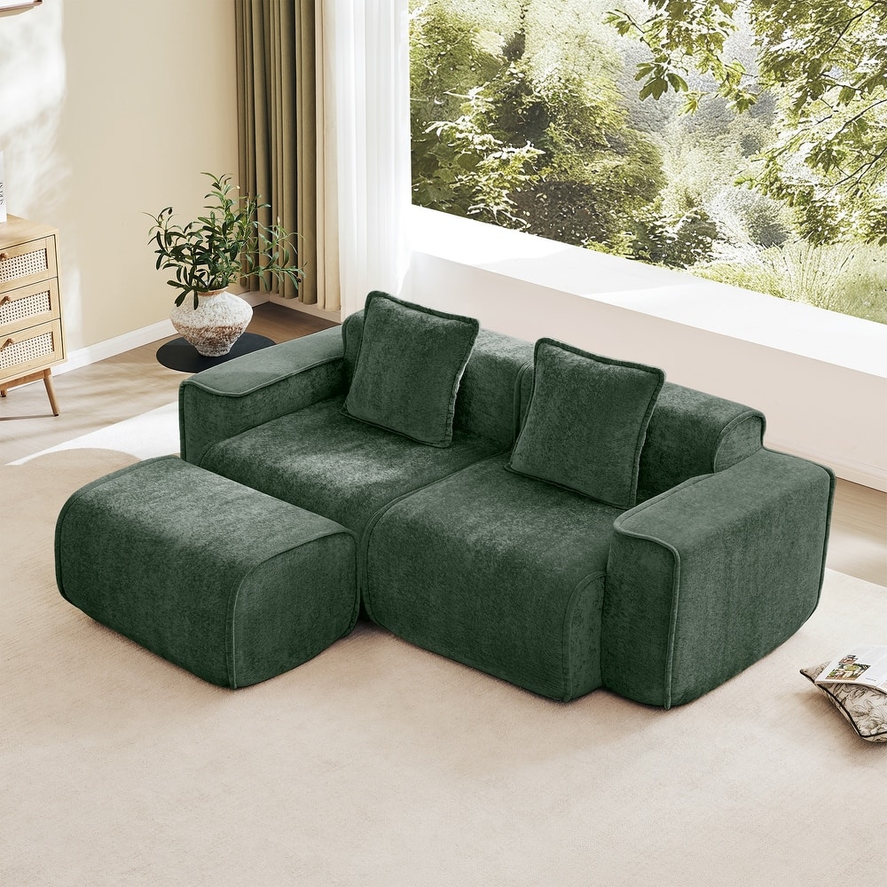 GDFStudio - Streamlined Velvet 2-Seater 78.74" Modular L-Shaped Sofa with Ottoman
