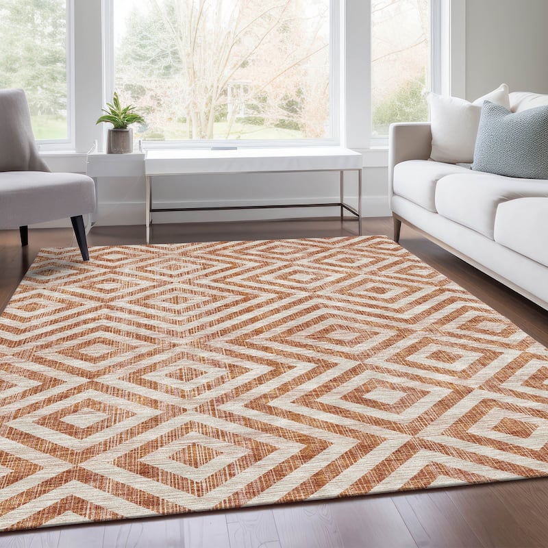 Machine Washable Indoor/ Outdoor Chantille Geo Diamond Rug
