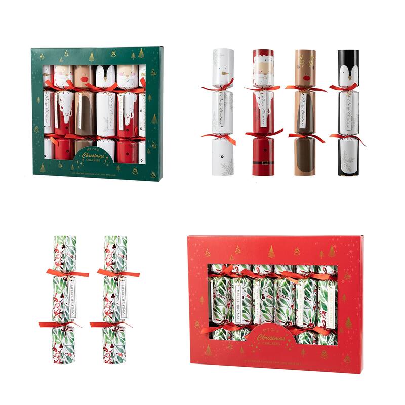 Glitzhome 14PK Christmas Santa Snowman Penguin Reindeer & Holy Leaves Party Crackers with Gift Contents