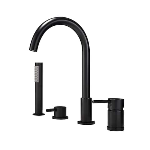 4-Piece Deck Mounted Bathroom Tub Faucet Set with Handheld Shower Valve Included