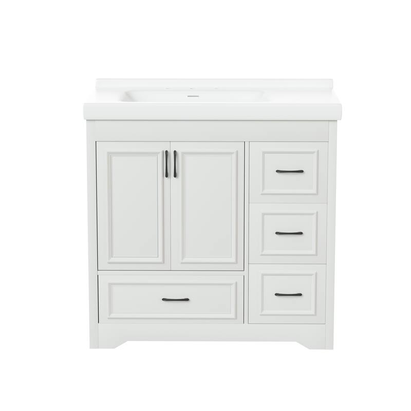 36'' Bathroom Vanities with Single Sink, Modern Undermount Bathroom Sink Cabinet with 2 Closing Doors&4 Drawers.White