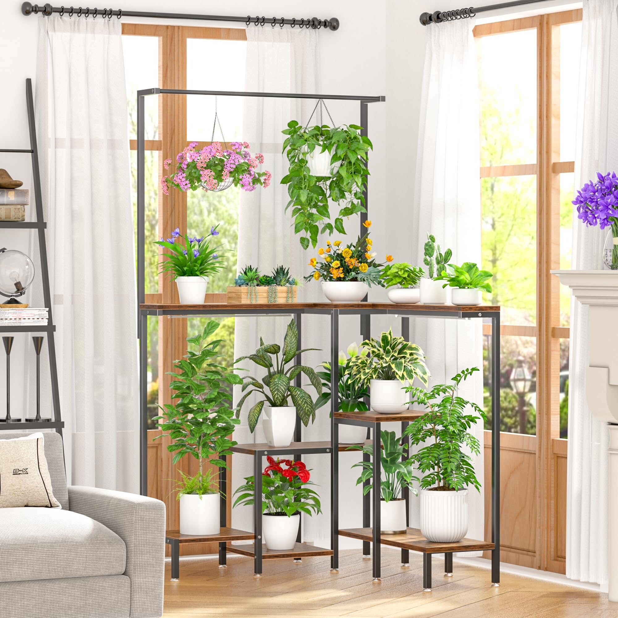 Corner Plant Stand Indoor with Grow Light,Corner Plant Shelf Large