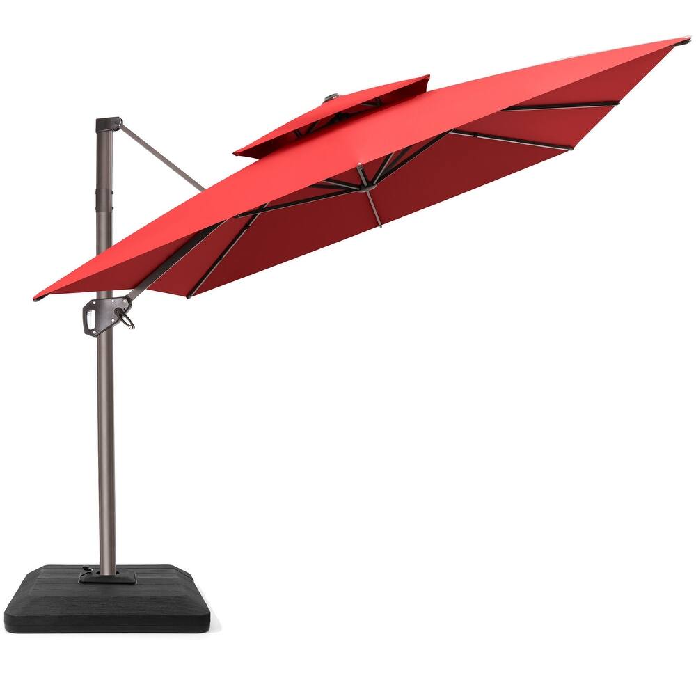 11 × 9 ft Outdoor Patio Offset Cantilever Dual Top Umbrella with 4-Piece Fillable Weighted Base