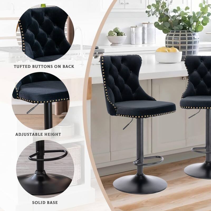 Velvet Upholstered Nailheads Tufted Swivel Bar Stools (Set of 6)