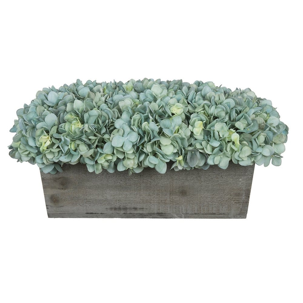 Faux Hydrangeas in Grey Wood Washed Ledge Planter