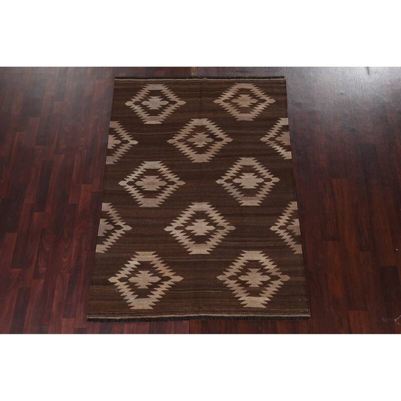 Natural Dye Tribal Geometric Oriental Kilim Area Rug Wool Flat-woven - 4'10" x 6'7"