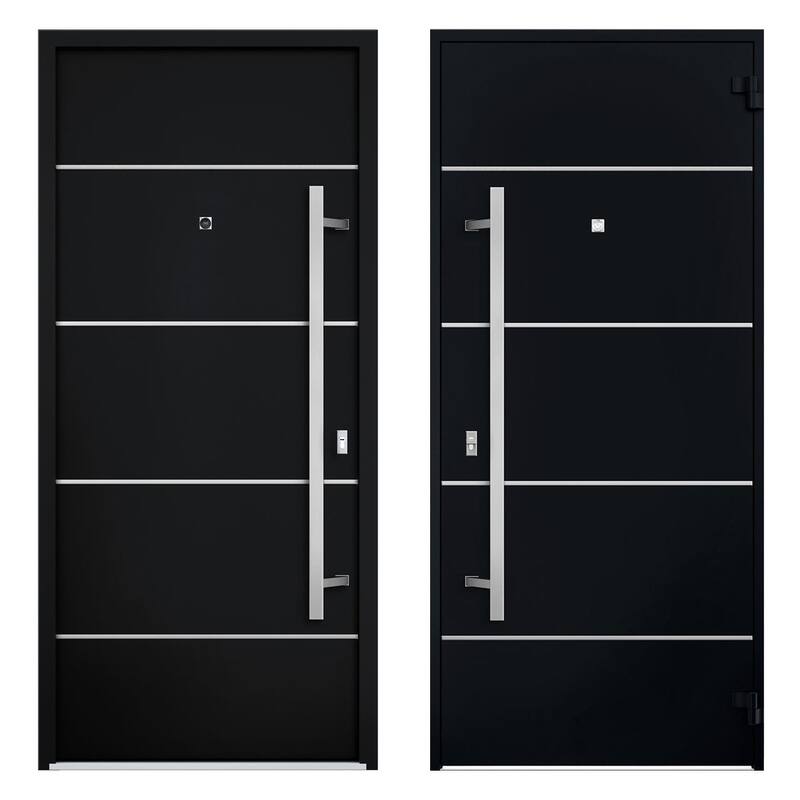 Front Prehung Steel Door 6083 Black Enamel Top Window Sidelite Stainless Inserts W36xH80+16 Lh I Bedroom Door Bathroom Door