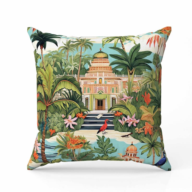 Divine Foliage Indoor/Outdoor Reversible Throw Pillow Green and Orange