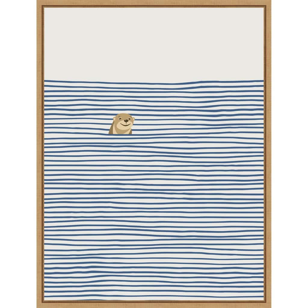 Otter in the Waves by Little Dean Framed Canvas Wall Art