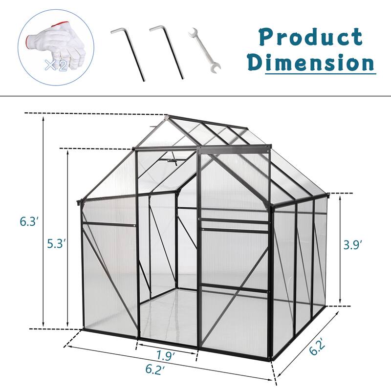 GDF Studio - Verdant Outdoor Aluminum Polycarbonate Greenhouse with Raised Base and Walk-In Structure