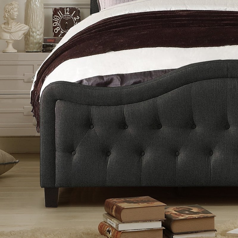 Adella Linen Waved Top Upholstery Platform Bed with Footboard by Moser Bay Furniture