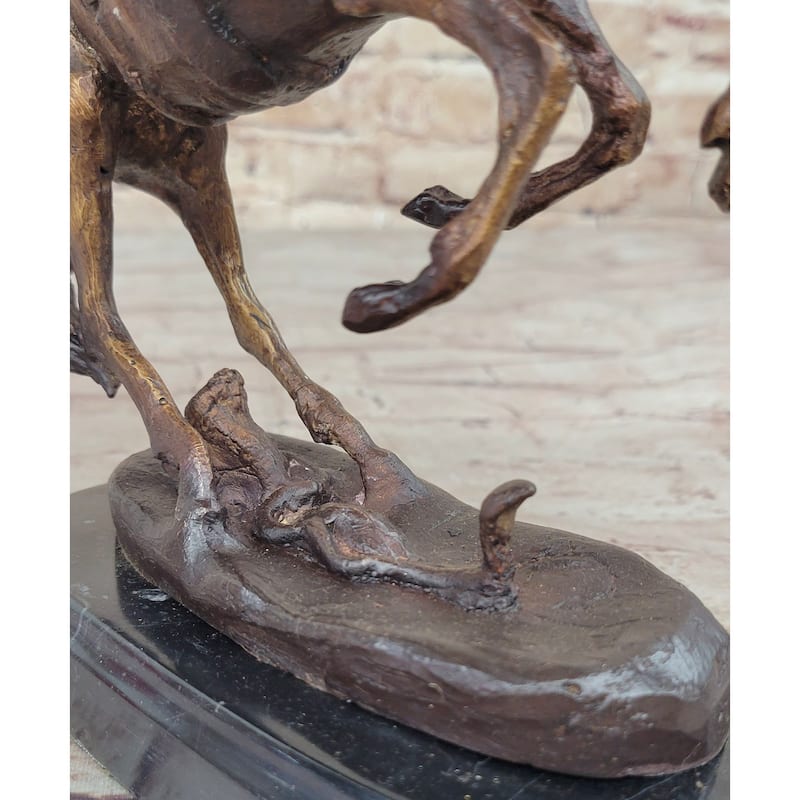 RattleImitative snake Frederic Remington Bronze On Marble Desktop Statue Sculpture 9 Inches X 8 Inches