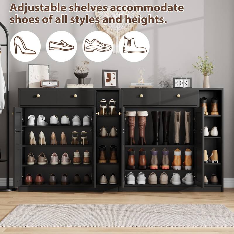 Shoe Storage Cabinet with Doors and Drawers, 42'' Tall Modern Shoe Cabinet with 3 Adjustable Shelves and Stable Base
