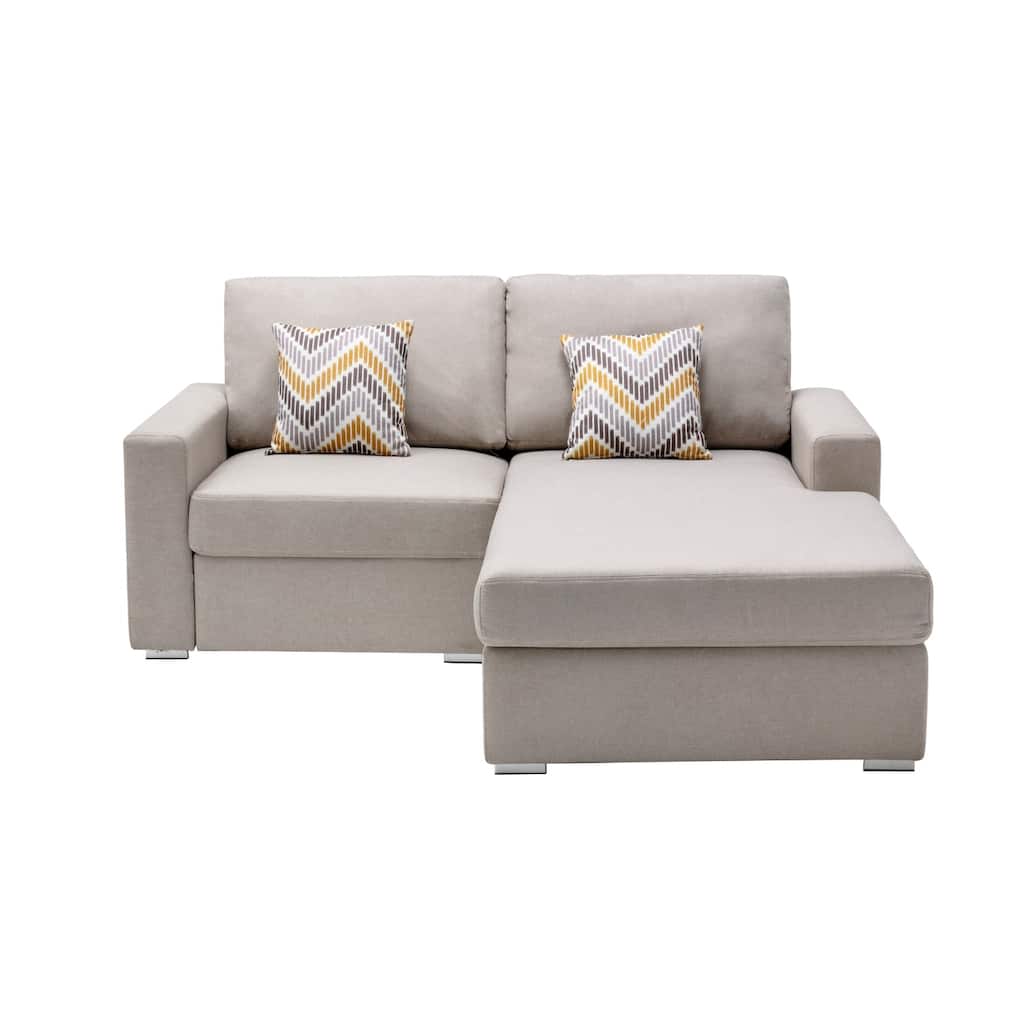 Linen Fabric 2-Seater Reversible Sofa Chaise with 2 Pillows and Interchangeable Legs in Beige