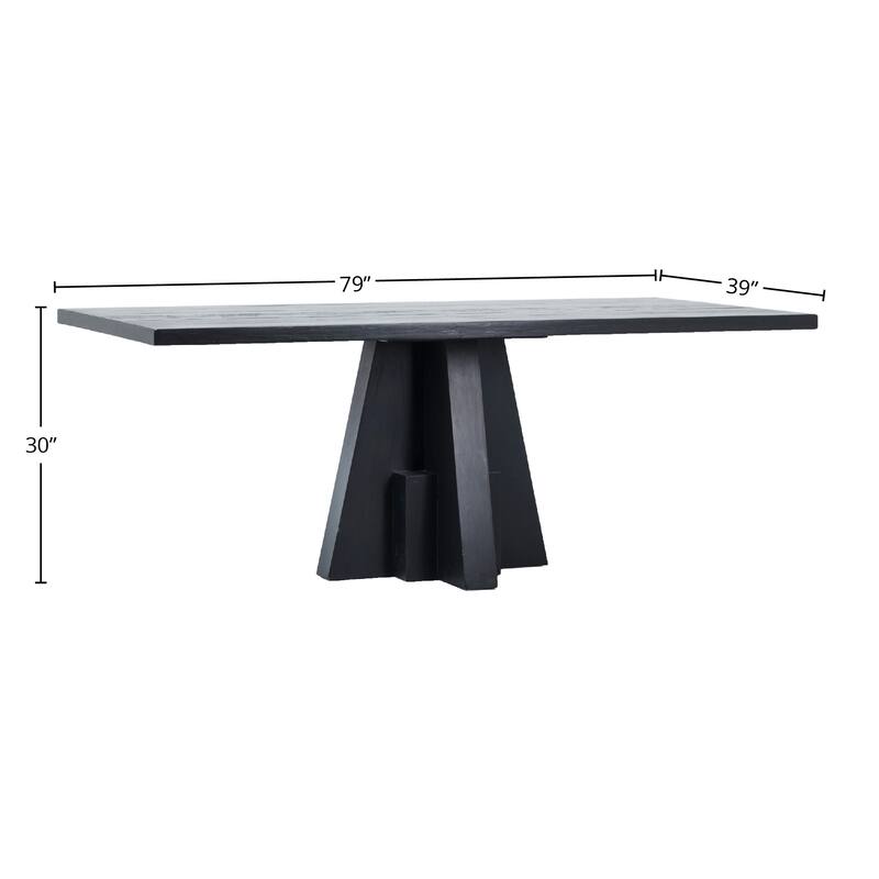 Weston 79-inch Rectangular Brushed Matte Black Reclaimed Pine Dining Table with Modern Pedestal Base
