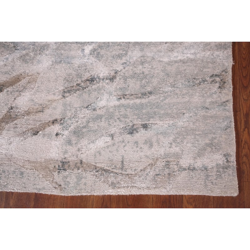 All-Over Abstract Indian Area Rug Handmade Beige Wool Carpet - 5'6"x 7'11"