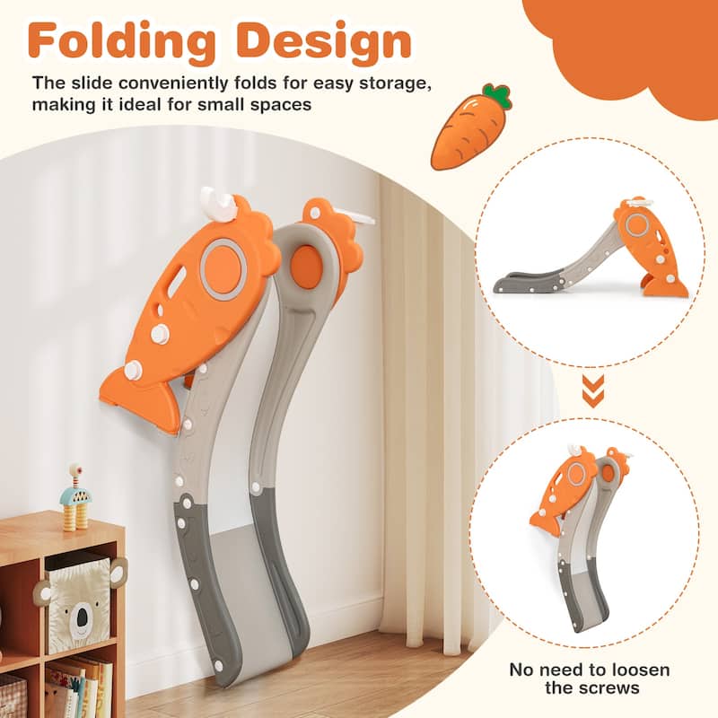 4 in 1 Indoor Slide for Kids Age 3+ Years with Basketball Hoop and Rings-Orange - Multi
