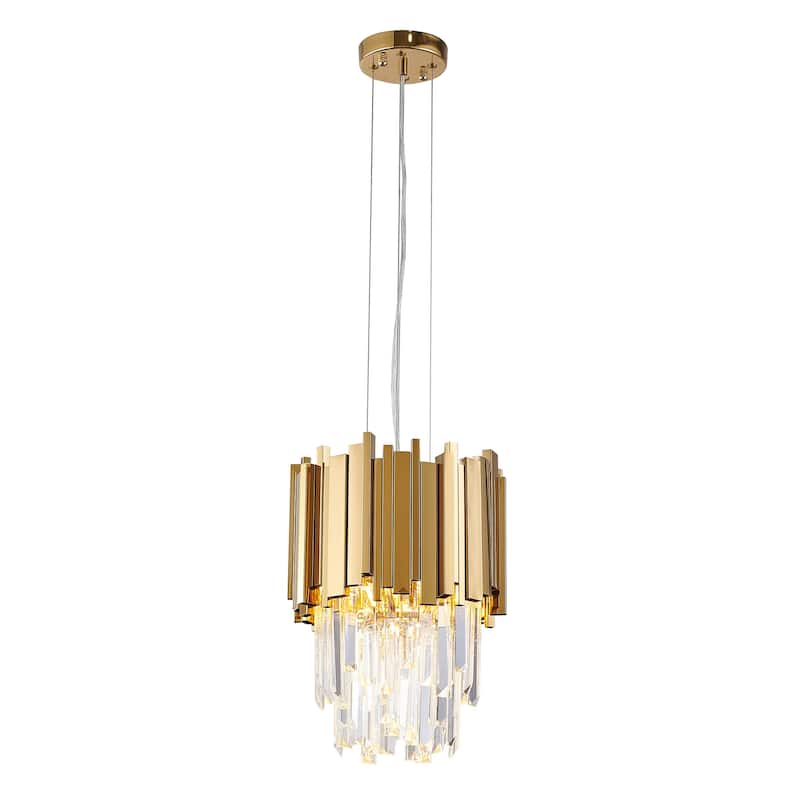 4 Light Gold Pendant Lighting With Clear Hanging Crystals