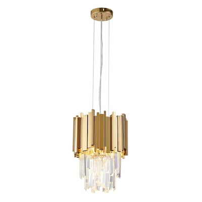 4 Light Gold Pendant Lighting With Clear Hanging Crystals