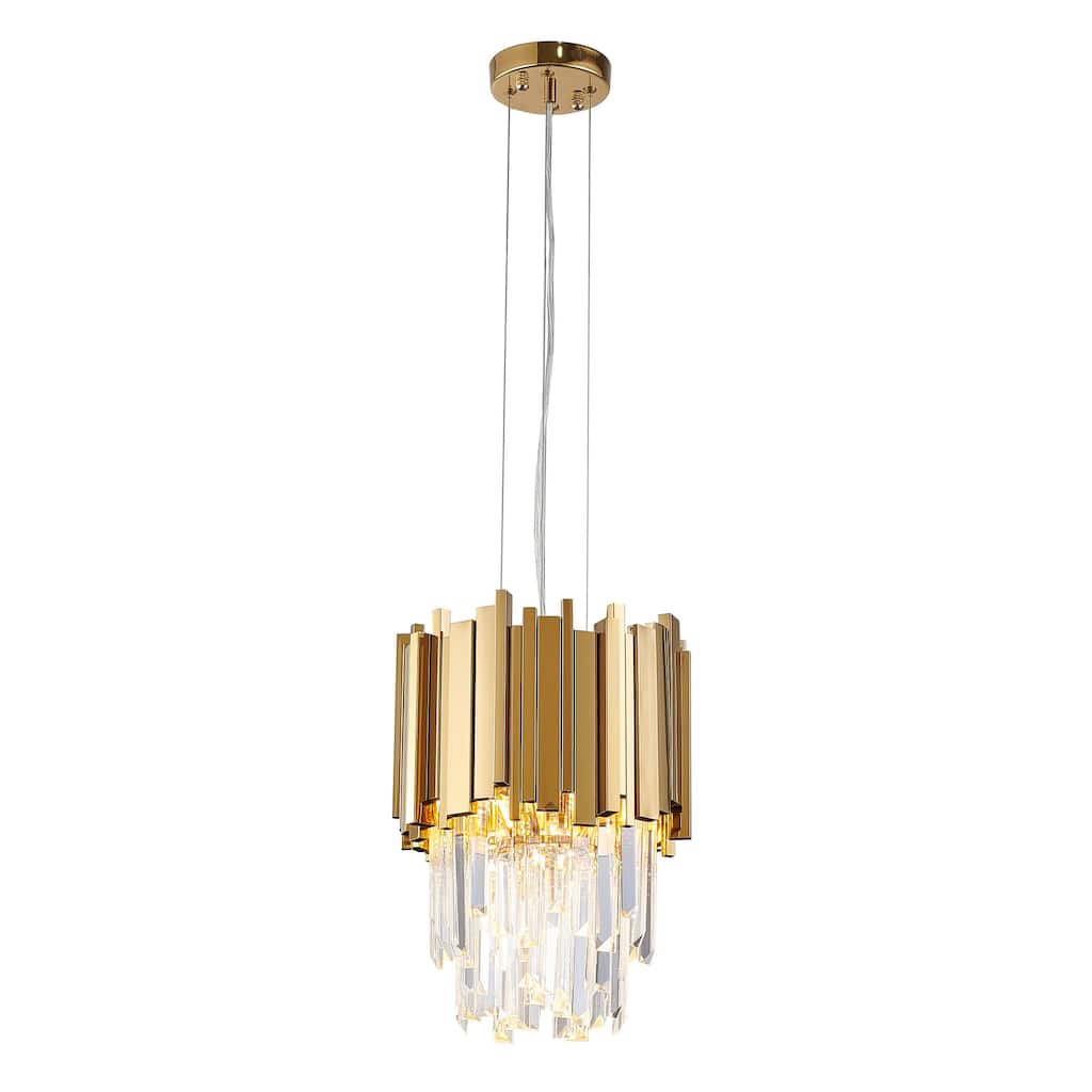 4 Light Gold Pendant Lighting With Clear Hanging Crystals