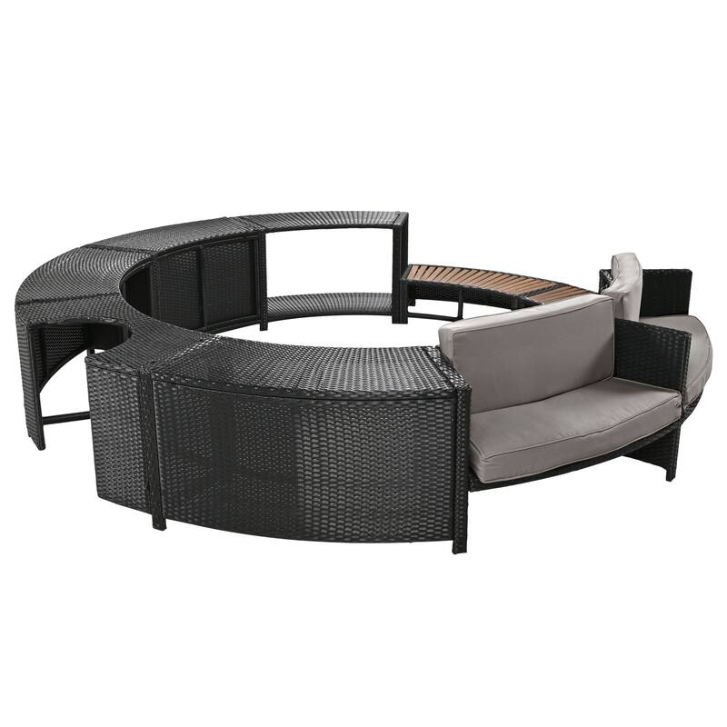 Spa Surround Patio Rattan Sofa Set with Storage, Cushioned Modular Sectional with Bench and Seats for Hot Tub, Backyard