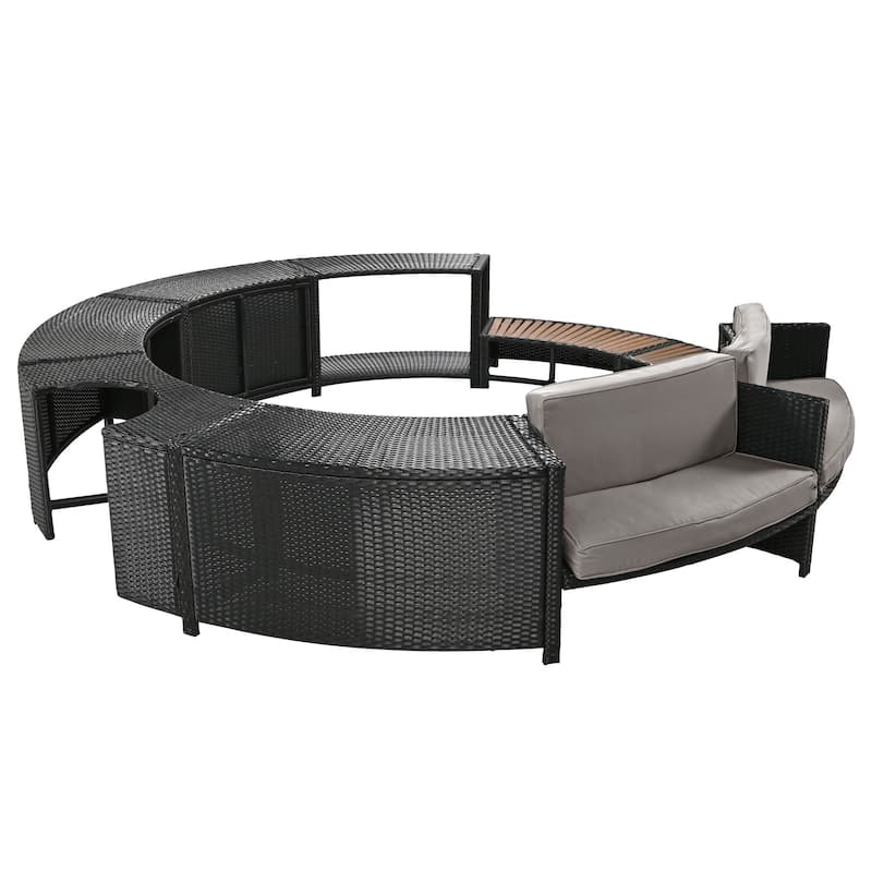 Spa Surround Spa Frame Patio Rattan Sofa Set with Storage Spaces, Mini Sofa and Comfortable Cushion for Patio,Backyard, Grey