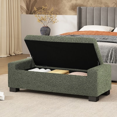 Textured Fabric Rectangular Design Ottoman Bench