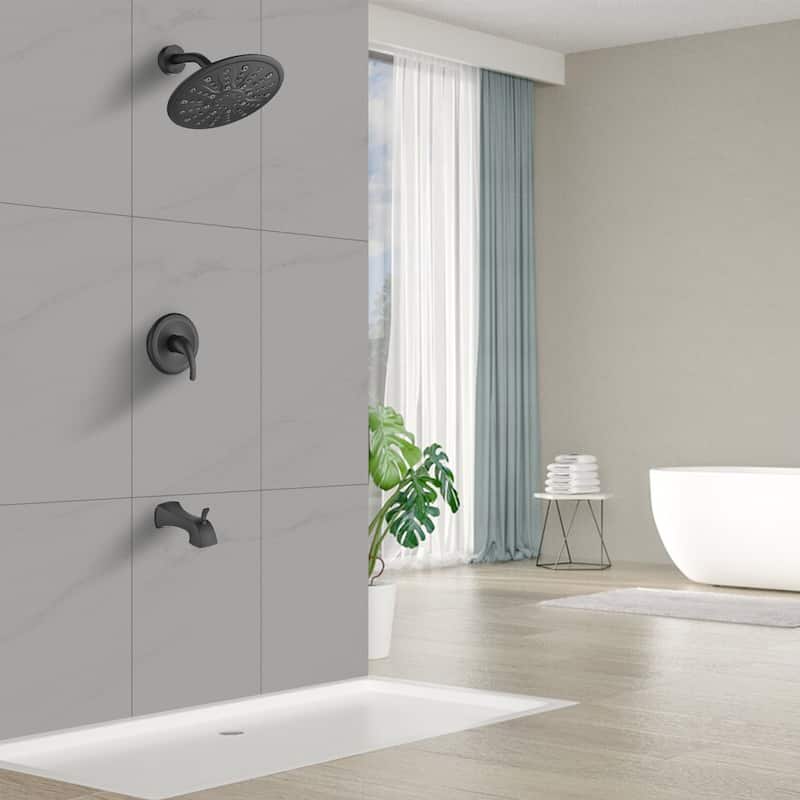 Proox 9 inch Wall Mounted Rainfall Shower Trim Kit w/ Bath Tub Sprout Balance Valve Included