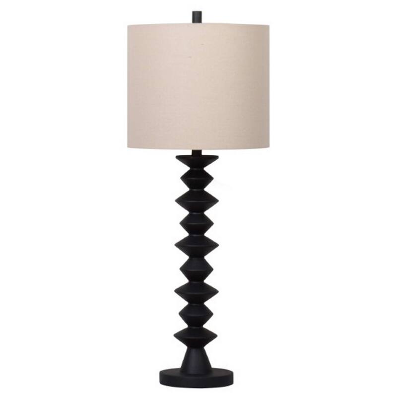 Ando Buffet Table Lamp, Black Turned Fishbone Base, Drum Shade