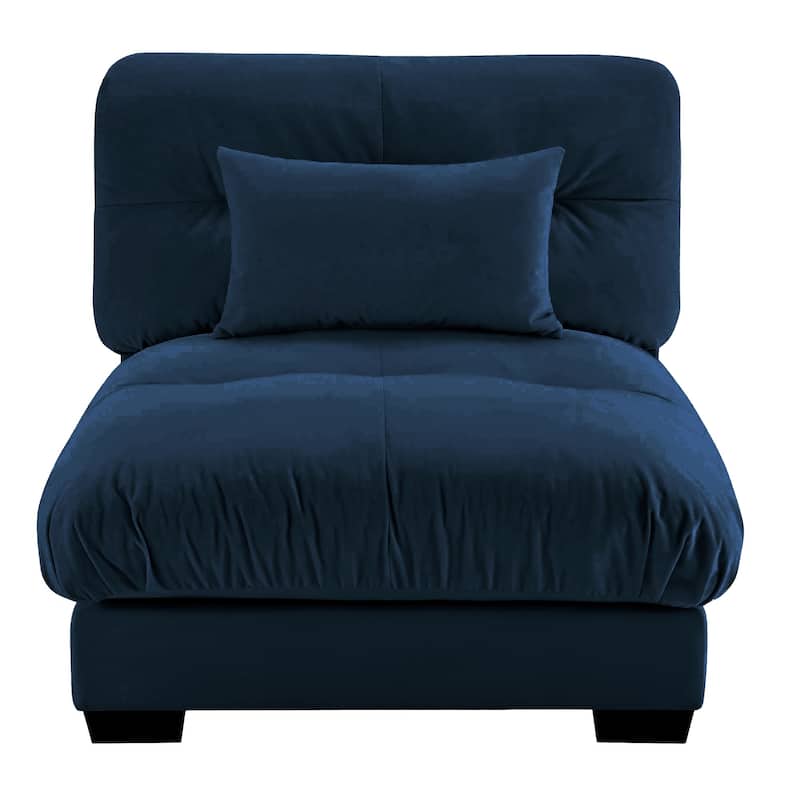 Velvet Upholstered Armless Sofa Chair with 1 Pillow - Blue