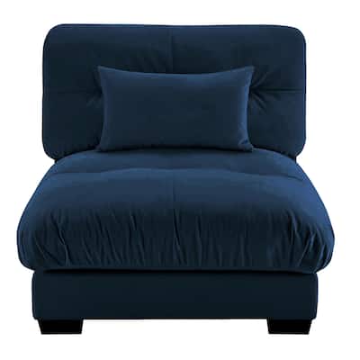Velvet Upholstered Armless Sofa Chair with 1 Pillow