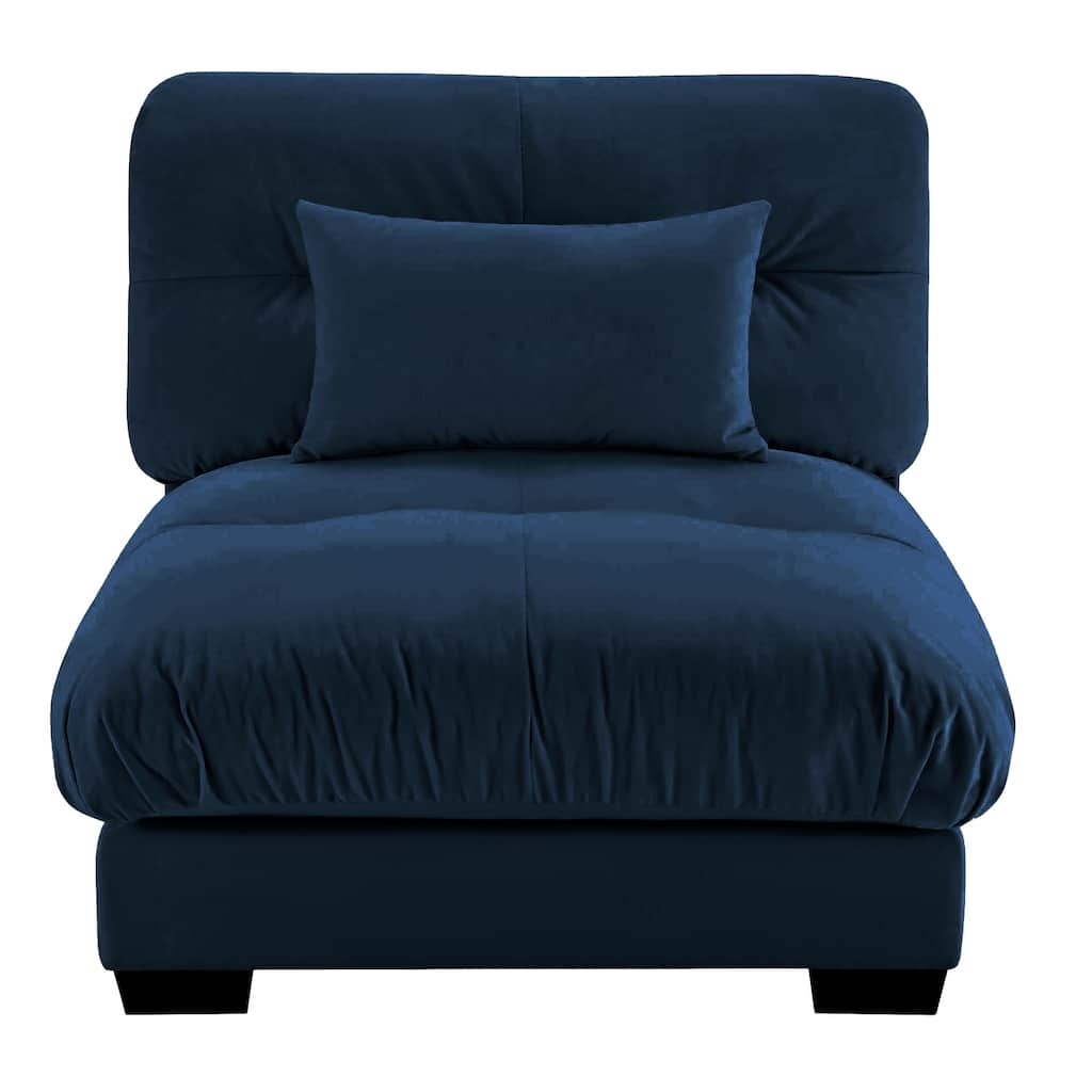 Velvet Upholstered Armless Sofa Chair with 1 Pillow