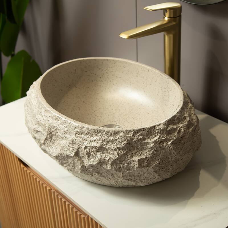 18" Bathroom Sink, Irregular Oval Resin Vessel Basin with Stone Pattern, Artistic Style Sink, NO Faucet