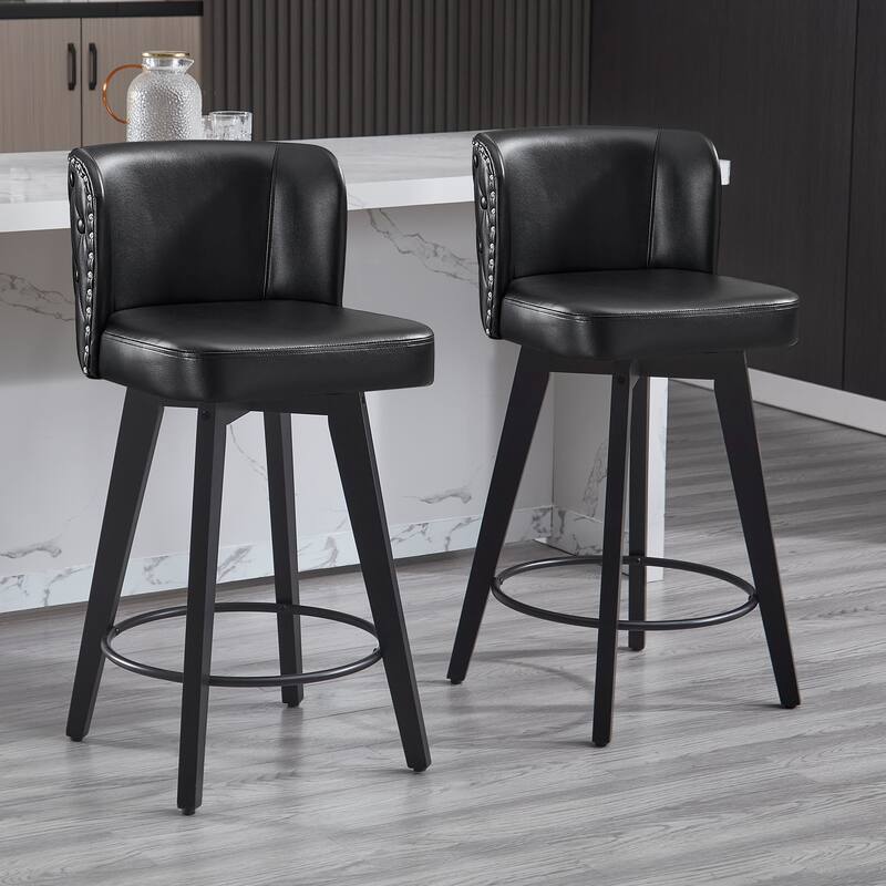 27.5" Faux Leather Upholstered Swivel Counter Height Bar Stool with Wooden Frame, Set of 1/2/3/4