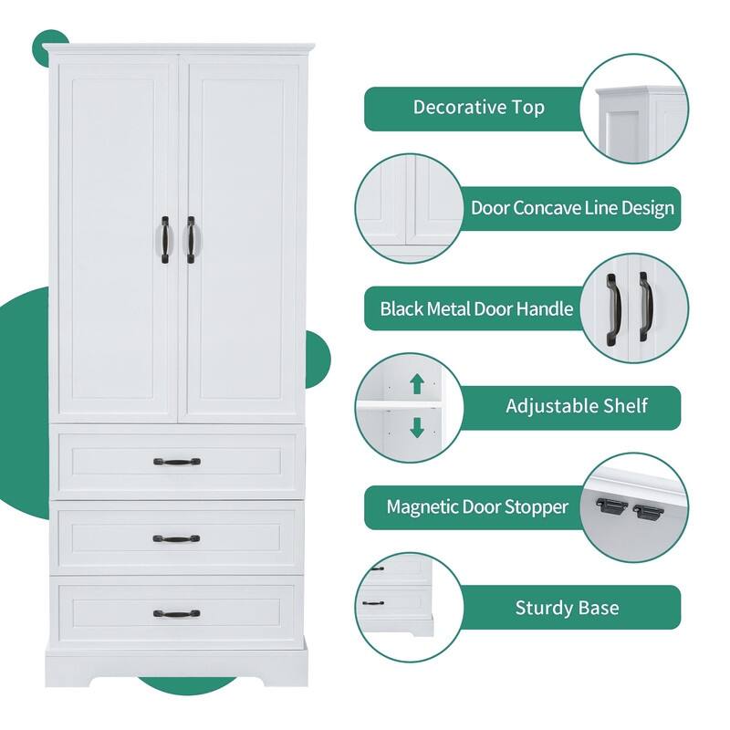 Tall Bathroom Storage Cabinet, Freestanding Floor Cabinet with Two Doors and Drawers, Adjustable Shelf
