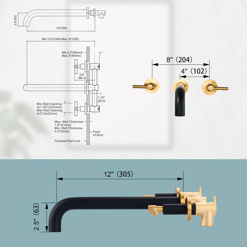 WOWOW Stainless Steel Wall-Mounted 12-Inch Bathtub Filler