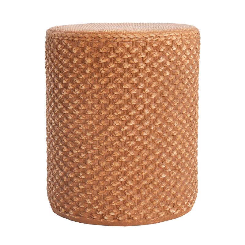 Roomfitters Evie Outdoor Round Side Table with Faux Rattan Weave Texture, Weather Resistant MGO, Brown