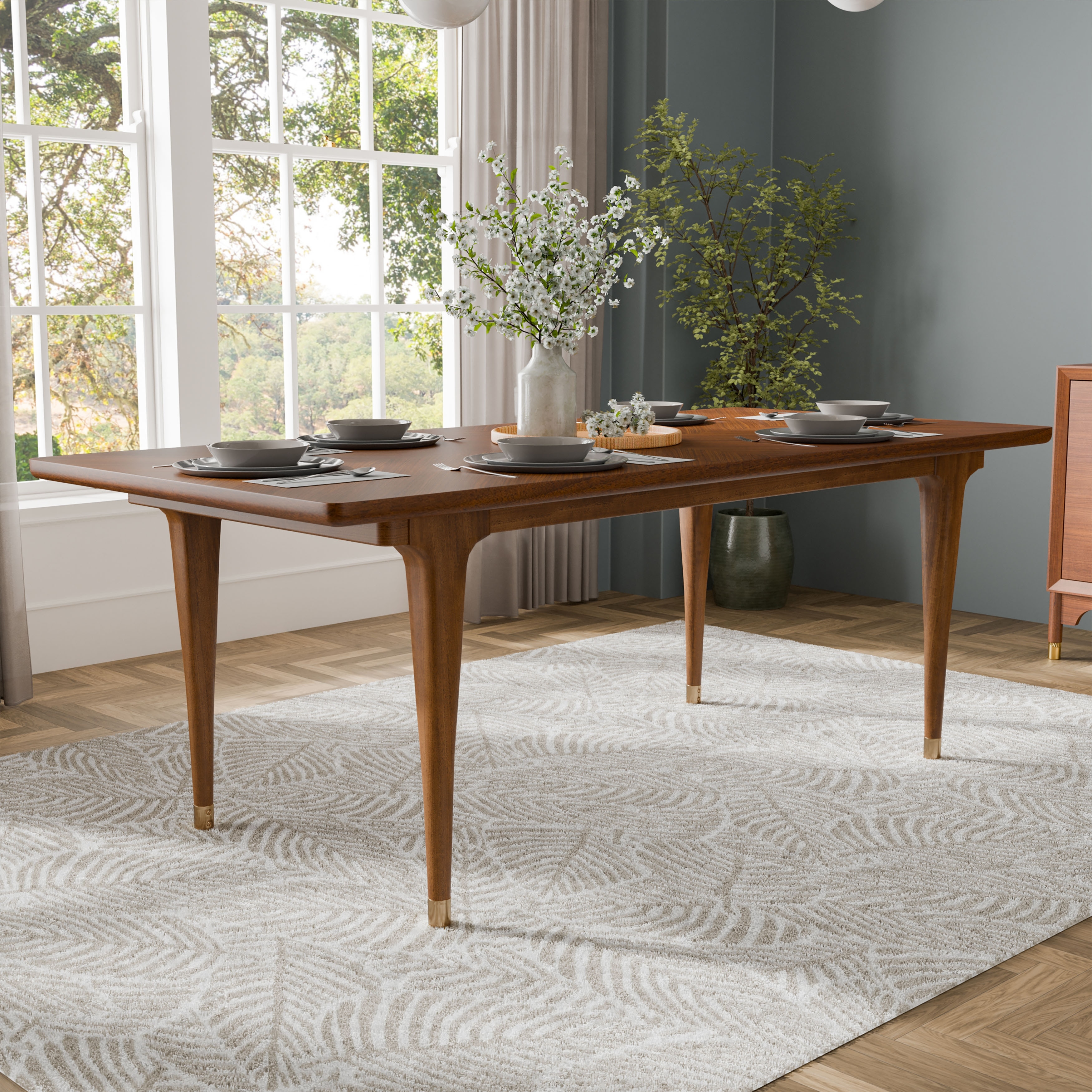 Furniture of America Forma Mid-Century Modern Walnut Solid Wood Dining Table