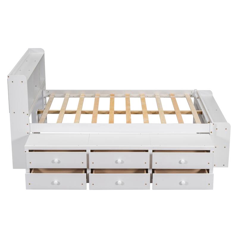 Bed with Bookcase Headboard and Under bed Storage Drawers
