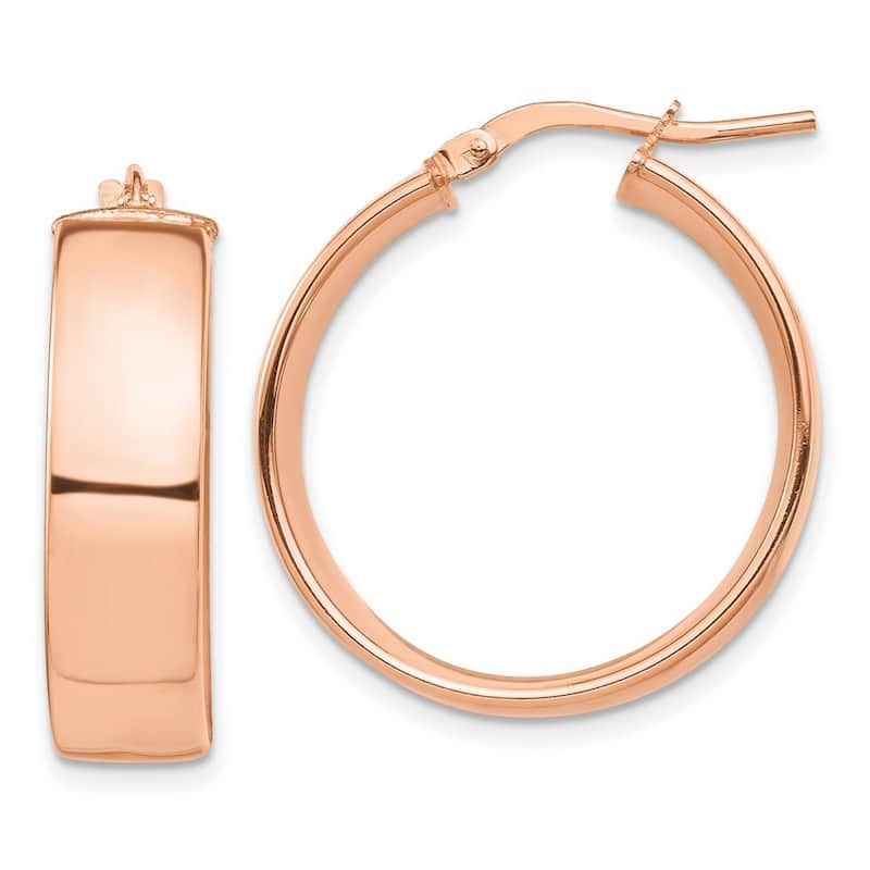 Curata 14k Rose Gold High Polished 24x7mm Flat Wide Hoop Earrings