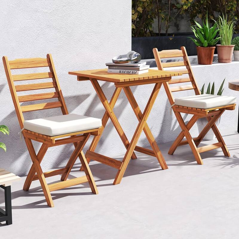 2/4PCS Patio Folding Chairs Acacia Wood Dining Chairs Outdoor Seating