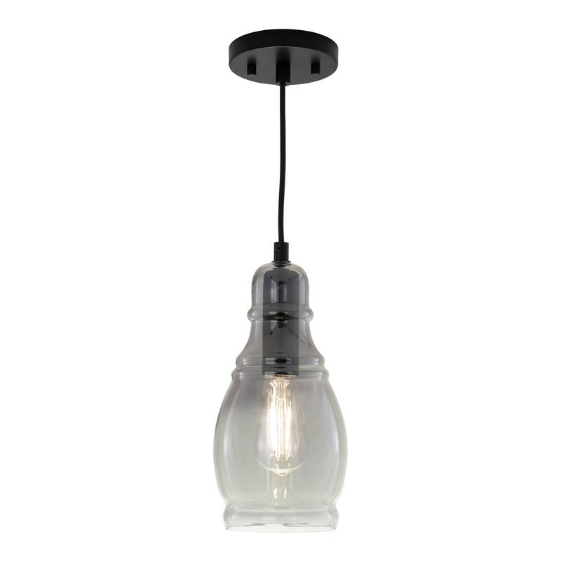 Millie Matte Black Mini Pendant Ceiling Light Smoke Gray Glass - 5.25-in W x 11.75-in H x 5.25-in D